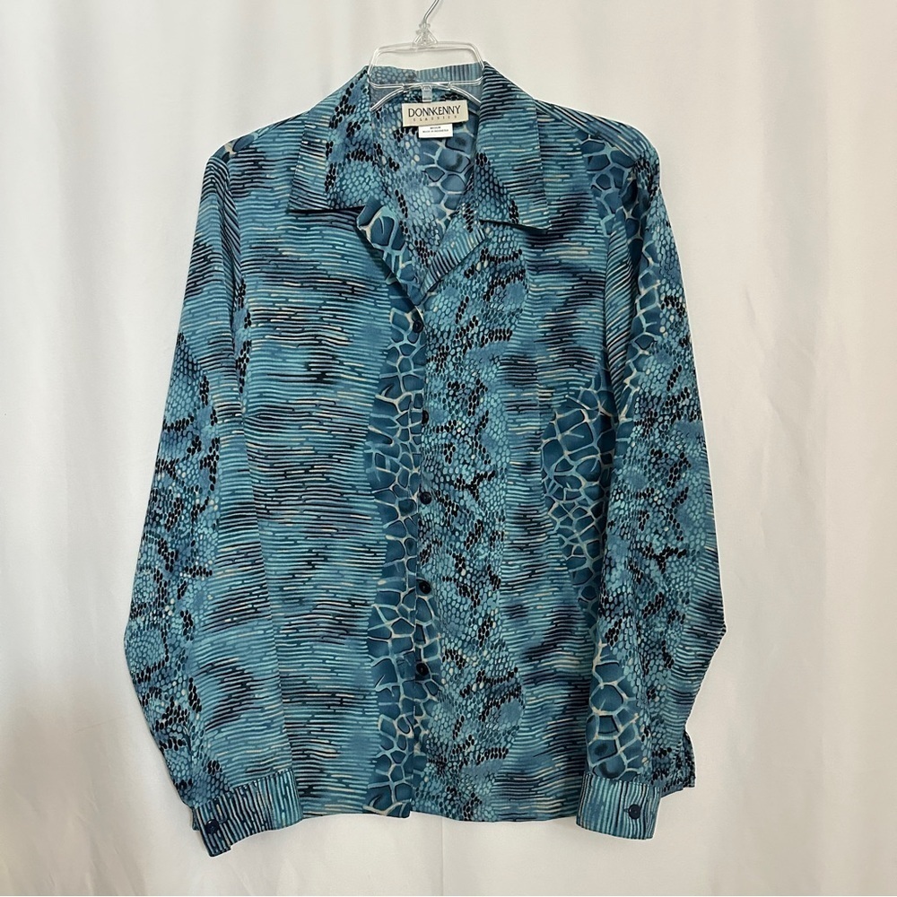Vintage Donn Kenny Women's Blue & Black Long Sleeves Button Down Shirt sz M